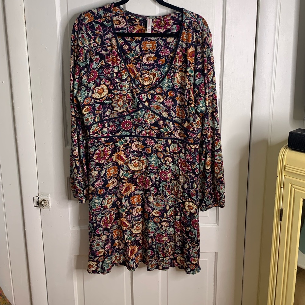 Xhilaration BabyDoll Floral Print Dress with velvet trim
